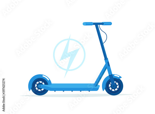 Push scooter. Eco transport future. Battery powered. Electric e-scooter for rent. Vector illustration.