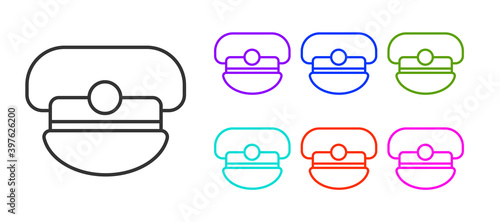 Black line Captain hat icon isolated on white background. Set icons colorful. Vector.