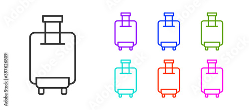 Black line Suitcase for travel icon isolated on white background. Traveling baggage sign. Travel luggage icon. Set icons colorful. Vector.