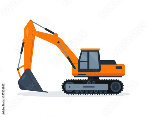 Orange excavator isolated on background.