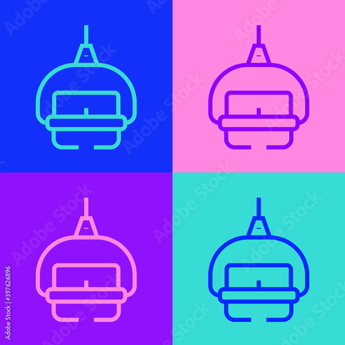 Pop art line Ski lift icon isolated on color background. Vector.