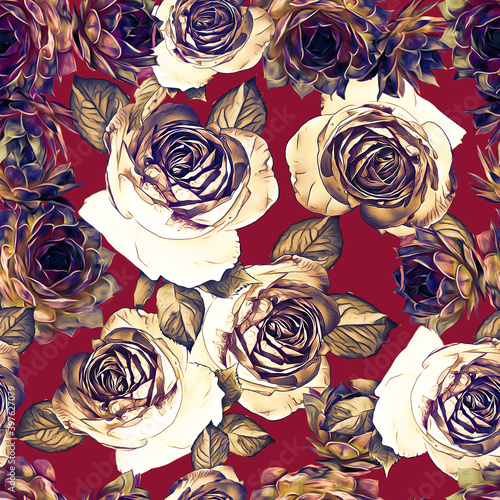 Wallpaper Mural Cactuses and rose flowers seamless pattern. Torontodigital.ca