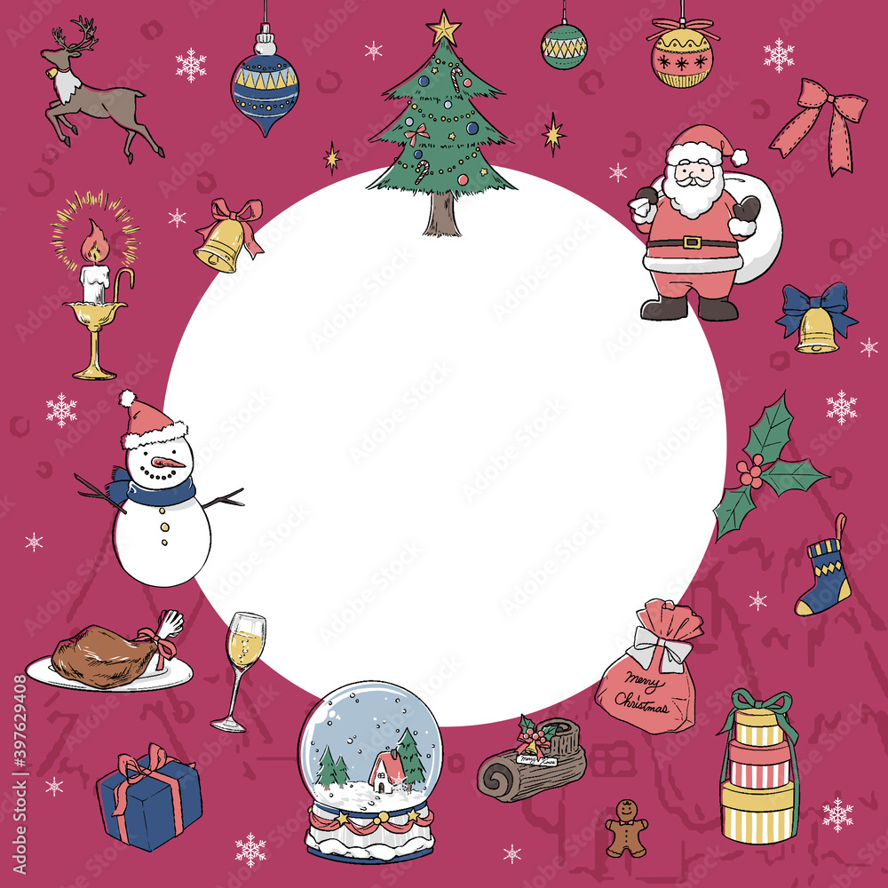 サンタクロースや雪だるまの可愛いイラスト入りクリスマスカード素材 Stock Vector Adobe Stock
