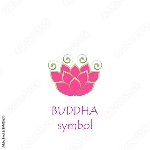 Beautiful pink lotus or waterlily  flower for logo template isolated on white background. Buddha symbol