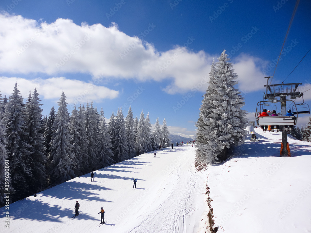 Obraz premium Ski resort in Carpathian mountains, Bukovel, Ukraine