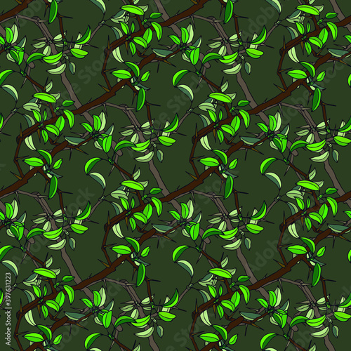 Blackthorn branches seamless pattern. Vector stock illustration eps10.