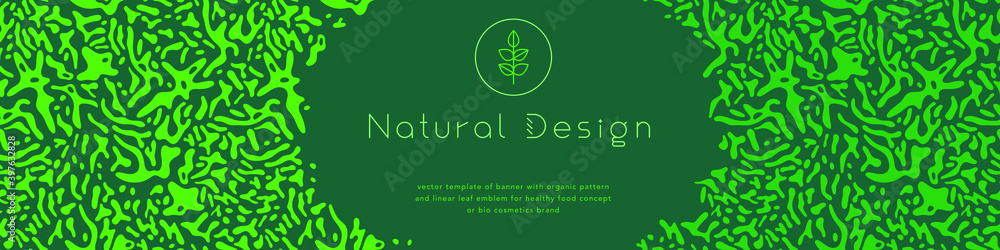 Banner organic ingredients, template design for healthy food concept, vegetarian food banner for eco store and market, eco-friendly background, green thinking concept, environmentally friendly banner.