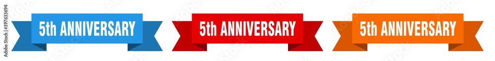 5th anniversary ribbon. 5th anniversary isolated paper sign. banner 5th anniversary ribbon. 5th anniversary isolated paper sign. banner
