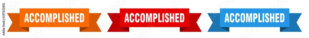 accomplished ribbon. accomplished isolated paper sign. banner accomplished ribbon. accomplished isolated paper sign. banner