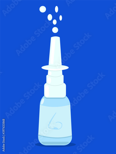 Vector blue color medical nasal spray on blue background