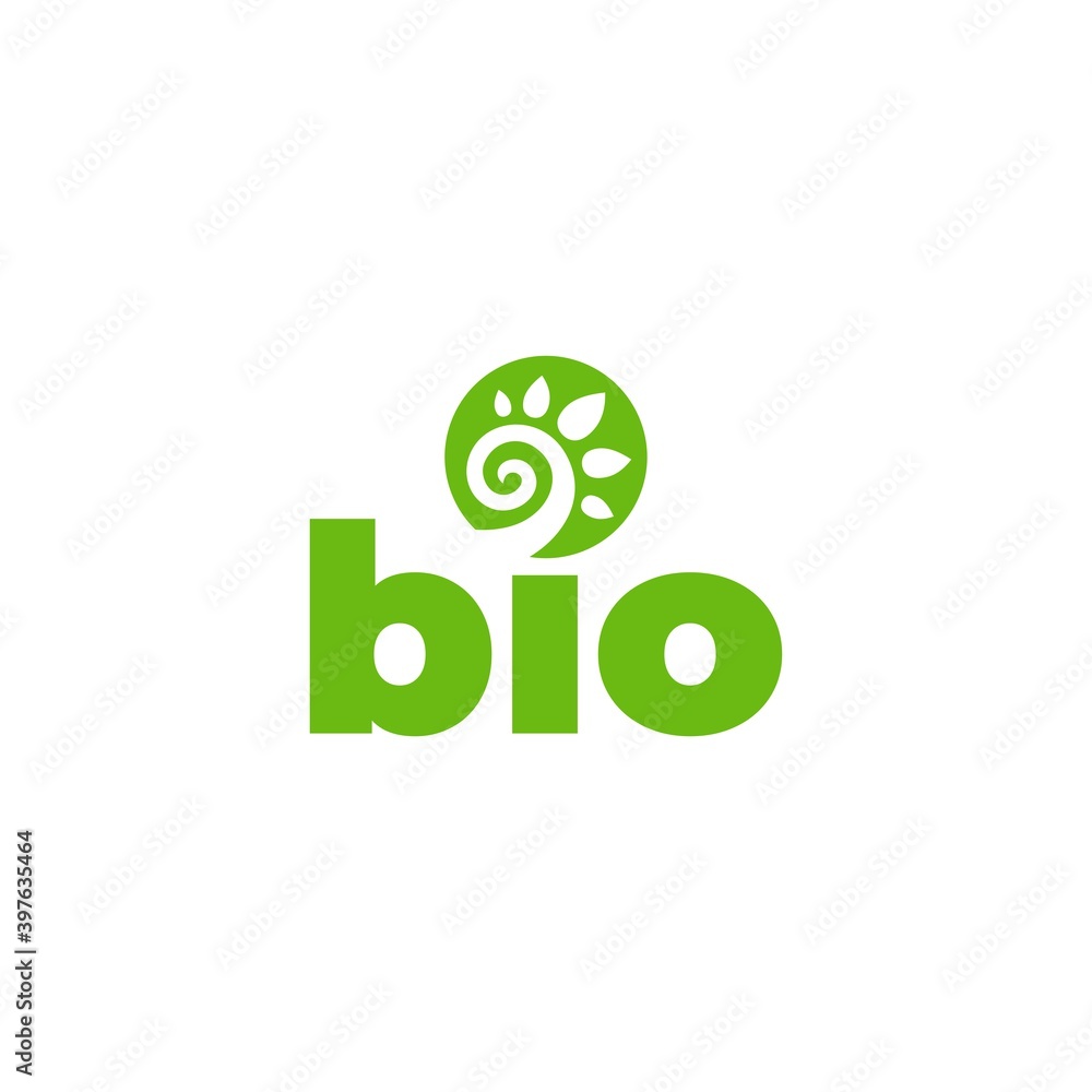 Bio logo template. Green vector icon with spiral and leaves. Eco, bio, plant, or natural symbol. Bio logo template. Green vector icon with spiral and leaves. Eco, bio, plant, or natural symbol.