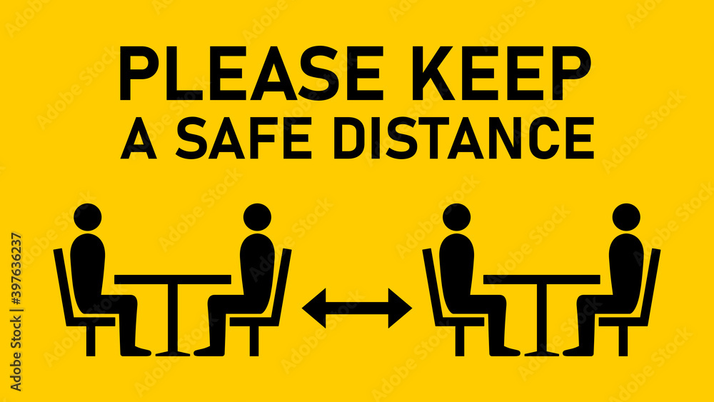 Please Keep a Safe Distance Safe Distance between the Tables in Cafe or Restaurant Social Distancing Warning Icon. Vector Image. Please Keep a Safe Distance Safe Distance between the Tables in Cafe or Restaurant Social Distancing Warning Icon. Vector Image.