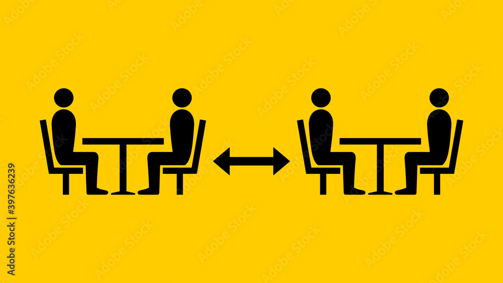Social Distancing Keep a Safe Distance between the Tables in Cafe or Restaurant Icon. Vector Image. Social Distancing Keep a Safe Distance between the Tables in Cafe or Restaurant Icon. Vector Image.
