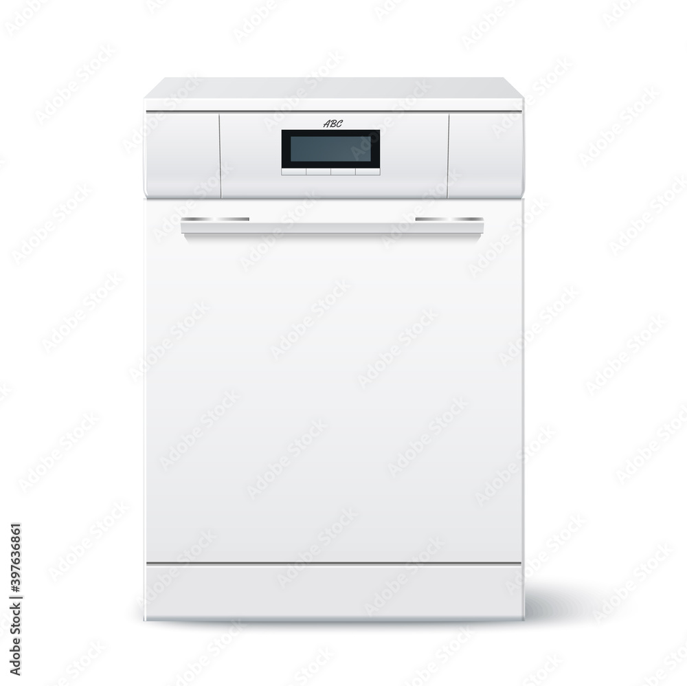 Vector realistic kitchen dishwasher with display a Vector realistic kitchen dishwasher with display a