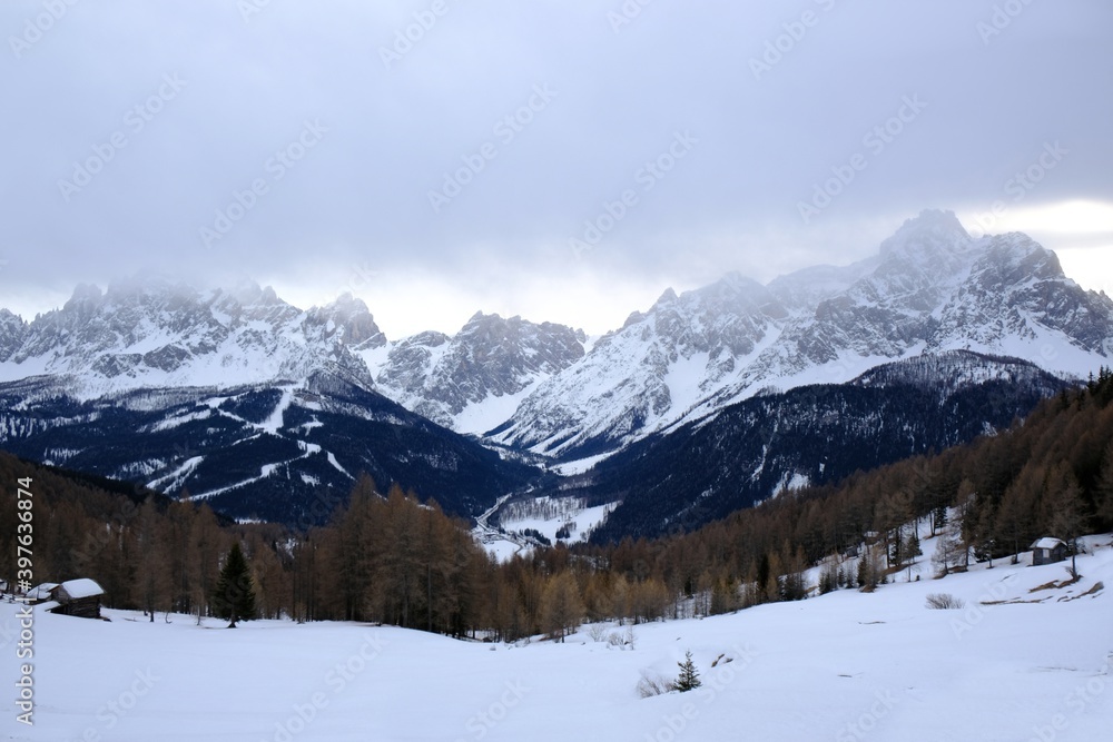 The largest rock sundial in the world Sesto and Val Fiscalina /Fischleintal in winter scenery. Dolomites, Italy, Puster Valley / Alta Pusteria, South Tyrol. The largest rock sundial in the world Sesto and Val Fiscalina /Fischleintal in winter scenery. Dolomites, Italy, Puster Valley / Alta Pusteria, South Tyrol.