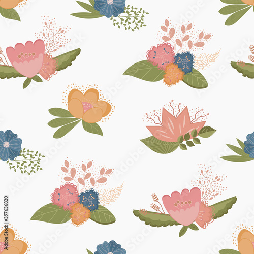 Fashion seamless floral ditch pattern. Fabric design with decorative flowers. Vector cute repeating pattern for baby fabric, Wallpaper or wrapping paper.