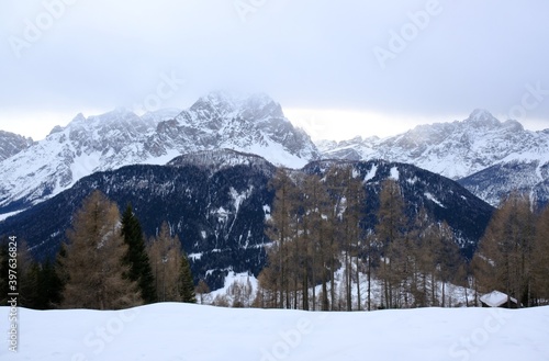 Winter mountain view from area around Monte Elmo/Helm in Dolomites, Italy, Puster Valley/Alta Pusteria, South Tyrol. © Iwona