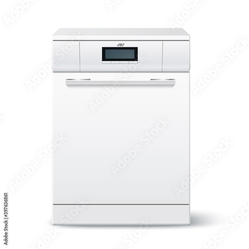 Vector realistic kitchen dishwasher with display a