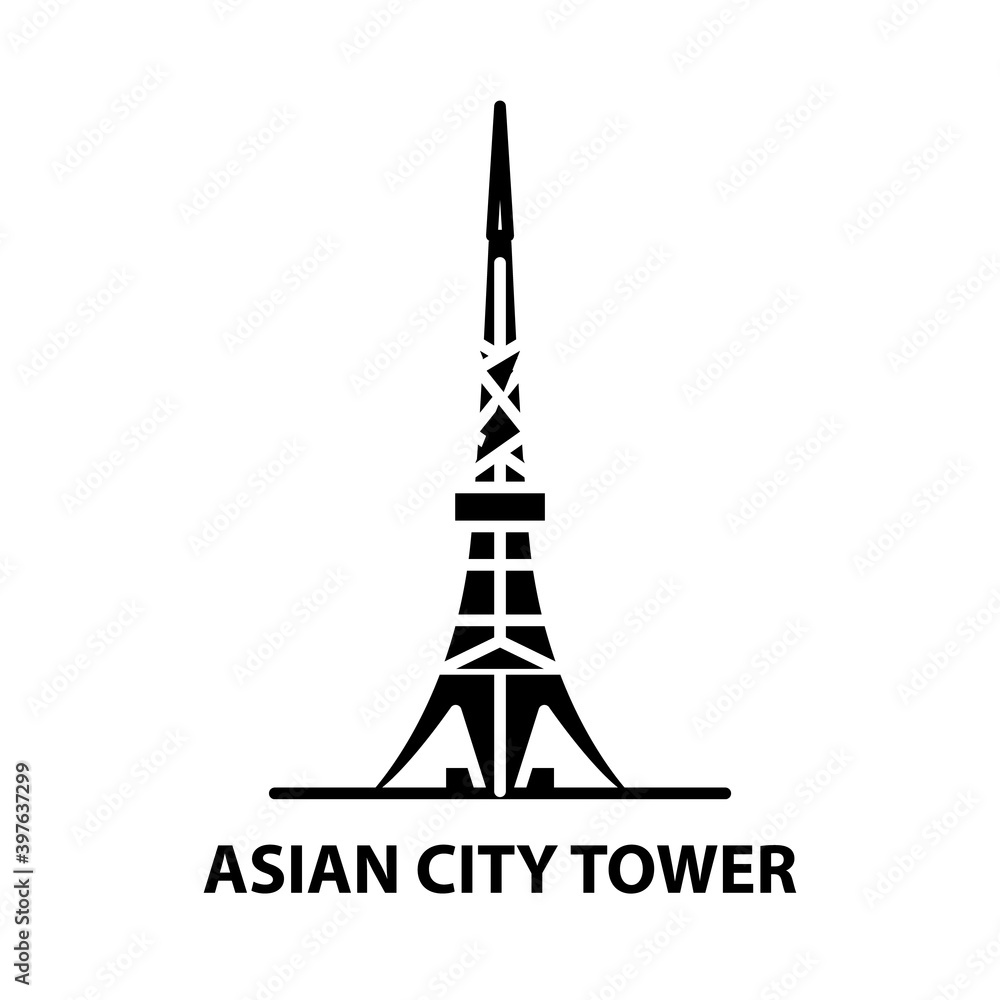 asian city tower icon, black vector sign with editable strokes, concept illustration