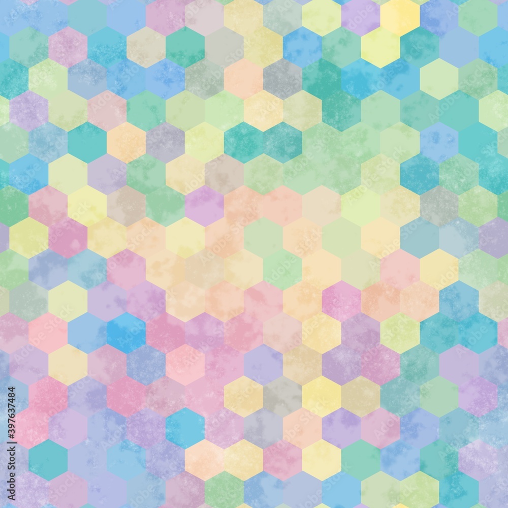 Seamless hexagon geo grid colorful grungy pattern. High quality illustration. Textured hexagons that smoothly fade from color to color in an ombre gradient design. Honeycomb mesh for surface design. Seamless hexagon geo grid colorful grungy pattern. High quality illustration. Textured hexagons that smoothly fade from color to color in an ombre gradient design. Honeycomb mesh for surface design.