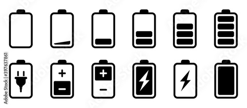Set of colored battery charge level indicator in percent - vector