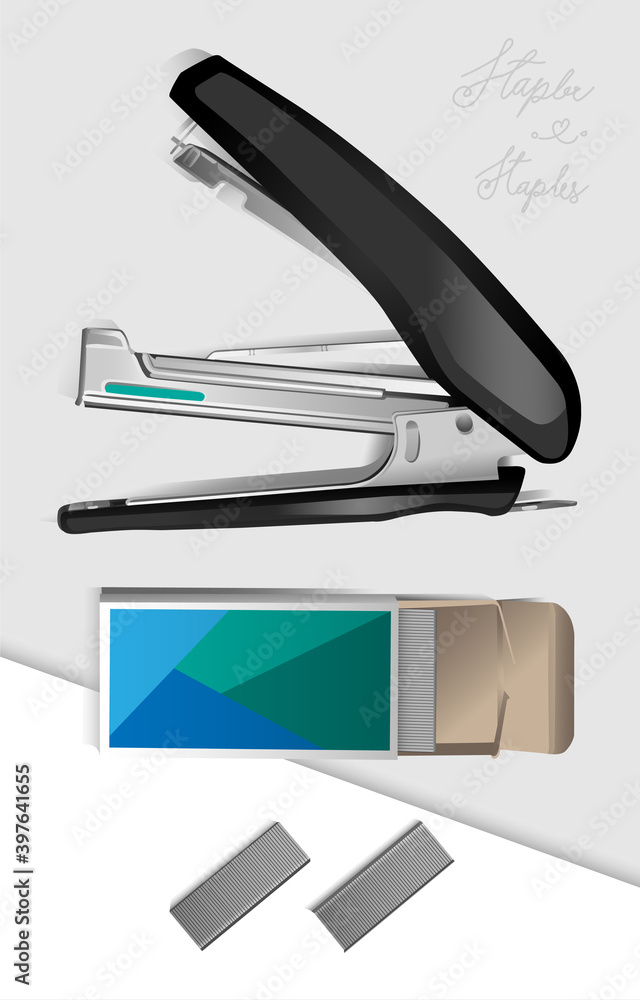 stapler and staples on the white background, stationary, in the office stapler and staples on the white background, stationary, in the office
