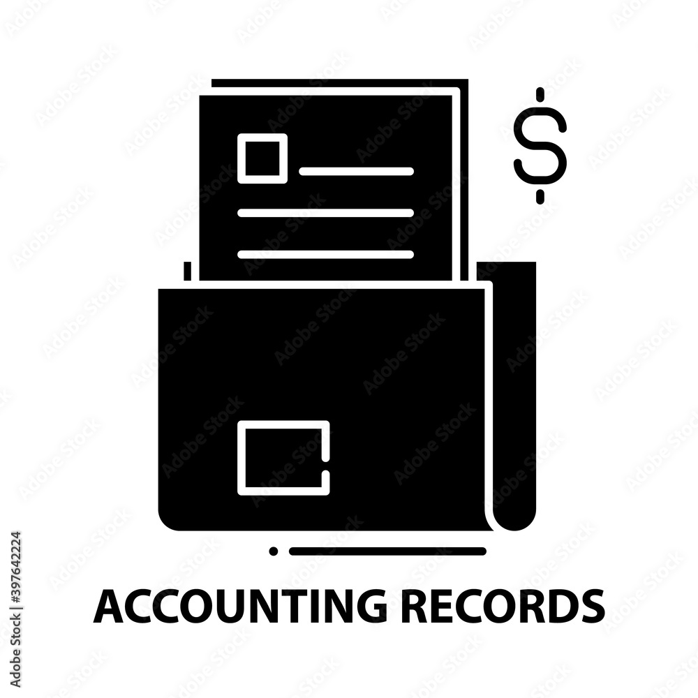 accounting records icon, black vector sign with editable strokes, concept illustration