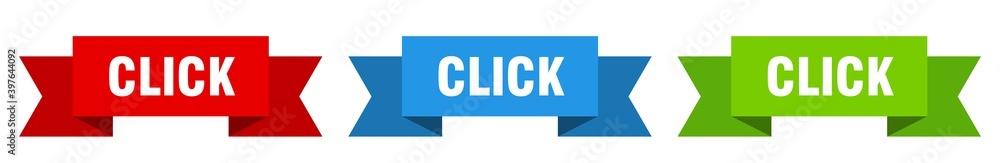 click ribbon. click isolated paper sign. banner click ribbon. click isolated paper sign. banner