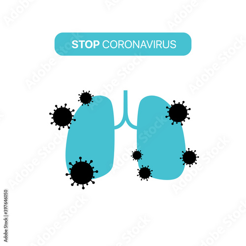 Coronavirus attacking human lungs vector illustration. Stop coronavirus. Stay home and stay safe. How COVID-19 effects lungs