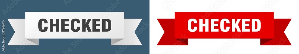 checked ribbon. checked isolated paper sign. banner checked ribbon. checked isolated paper sign. banner