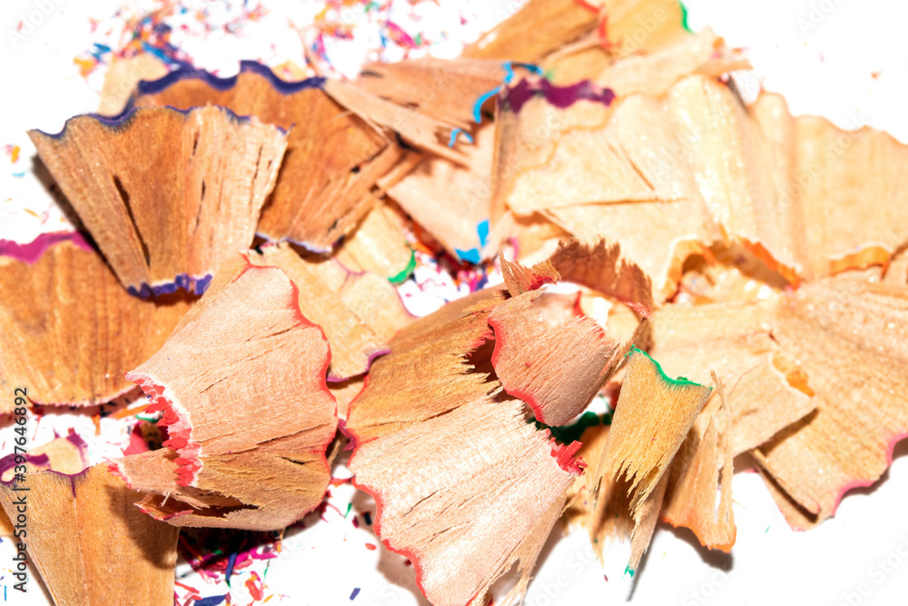 Coloured Pencil Shavings on White Background Coloured Pencil Shavings on White Background