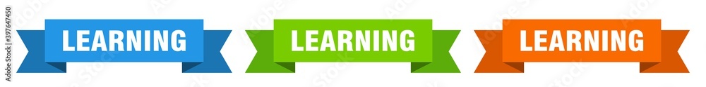learning ribbon. learning isolated paper sign. banner learning ribbon. learning isolated paper sign. banner