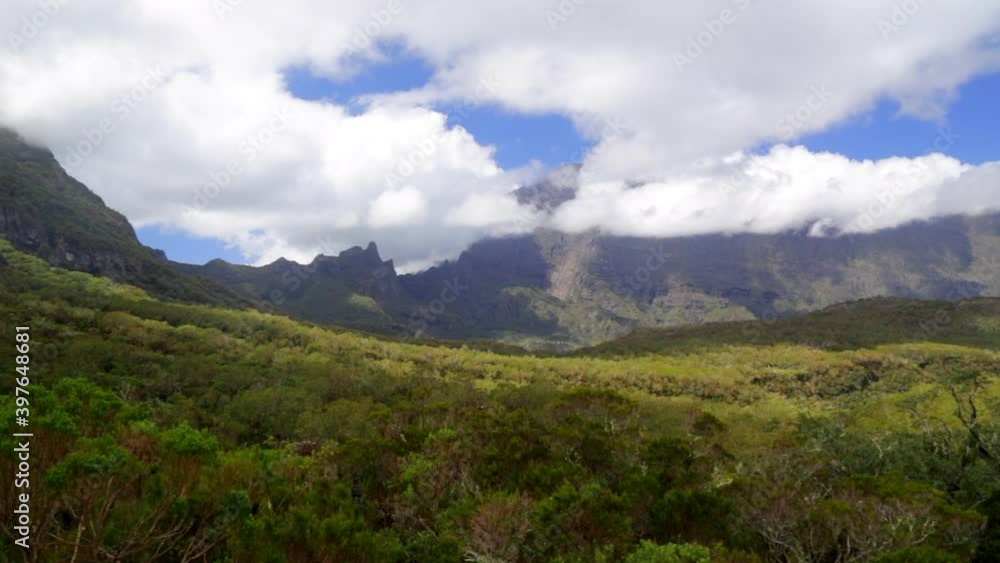 Cirque de Mafate seen from the La nouvelle trail starting from Col des Boeufs on Reunion Island