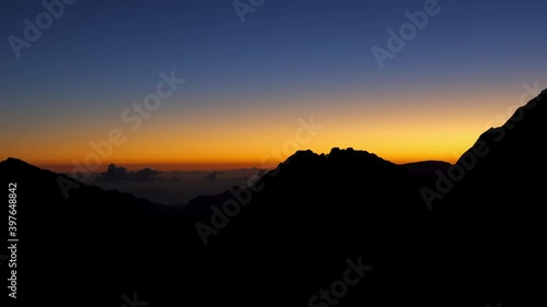 Reunion Island moutains at sunrise seen from the Piton Maido photo
