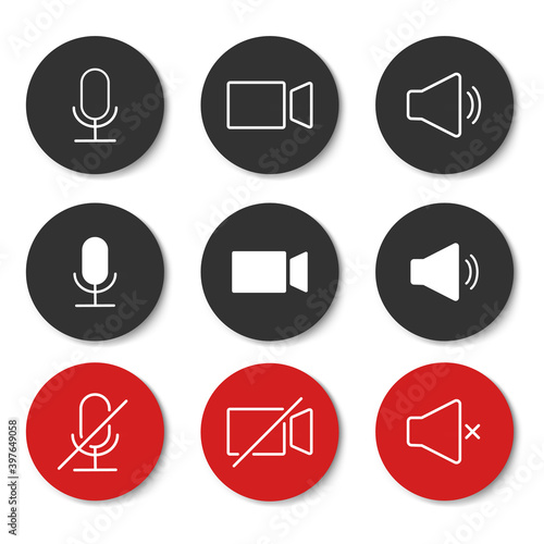 Speaker, Mic and Video Camera related icons. Basic icons for Video Conference, Webinar and Video chat.