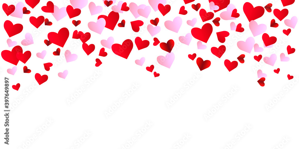 holiday greeting card for Valentine's day. Red pink hearts on a white background. Vector