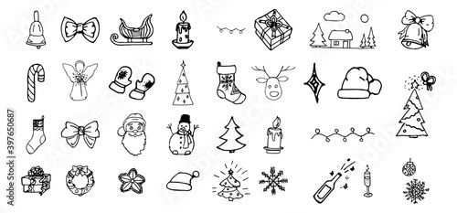 Winter holiday collection or sketches  symbols. New year signs for web design and mobile app  glyph style pictogram package isolated on white background.Christmas solid icon set.