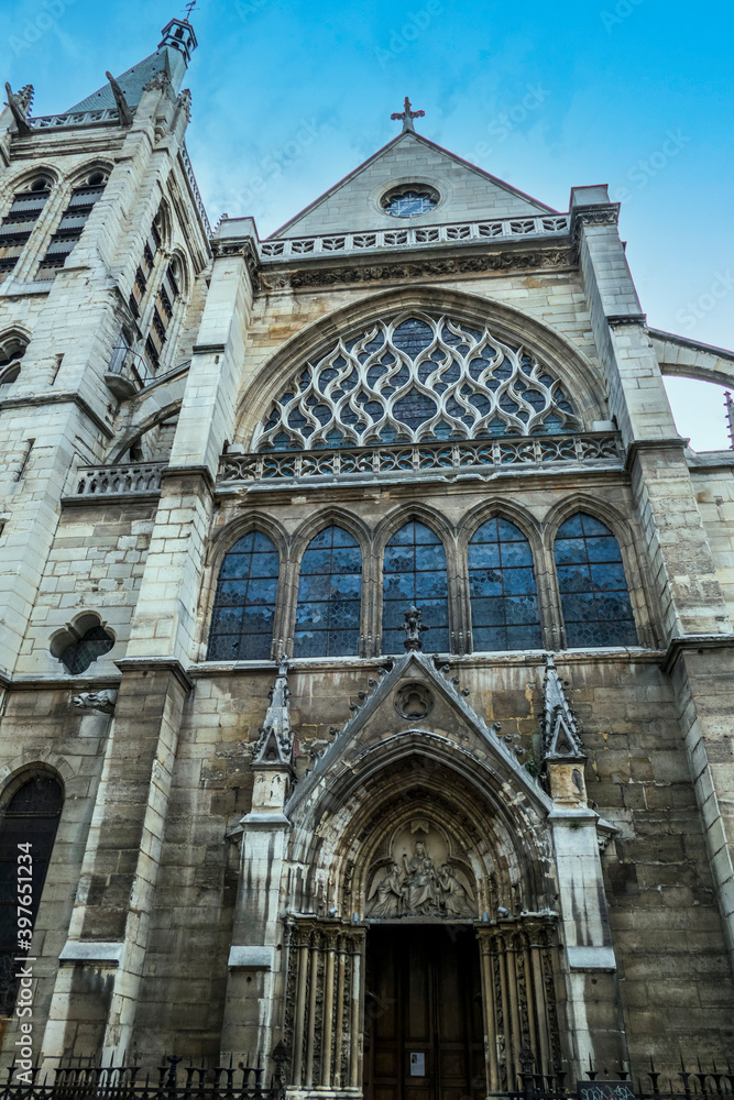 The facade of a Gothic church of Saint Etienne in Paris