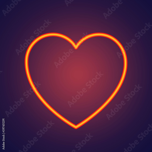 Bright heart. Neon sign. Retro neon heart sign on purple background. Design element for Happy Valentine s Day. Ready for your design  greeting card  banner. Vector illustration.