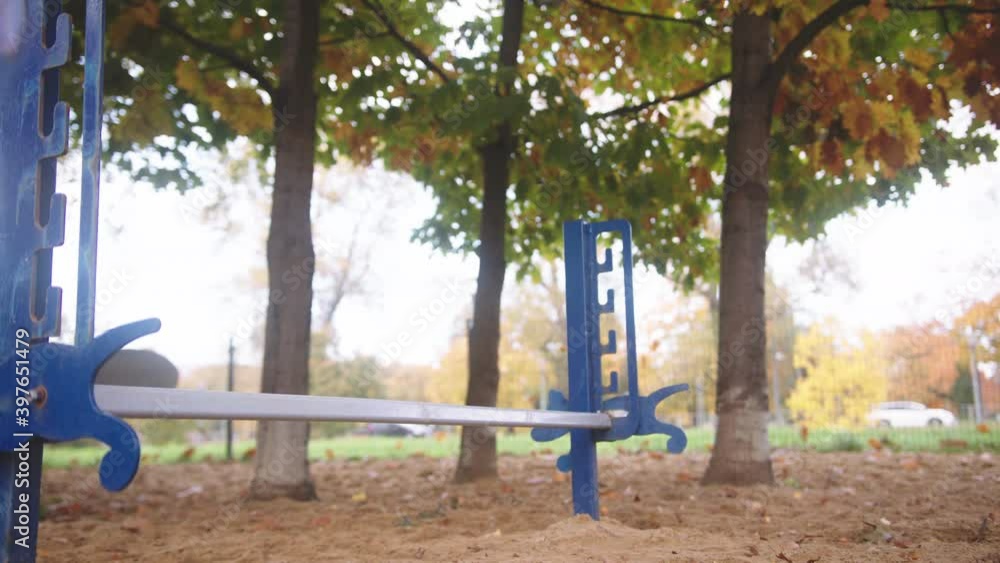 Mixed breed dog jumps over agility hurdle in slow motion. High quality 4k footage Mixed breed dog jumps over agility hurdle in slow motion. High quality 4k footage