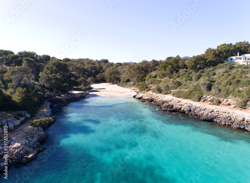 Drone picture of a wonderful beach with blue water and white sand in Majorca, Spain. © fernando