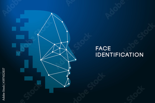 Face Recognition. Face identification technology. Biometric Authentication concept. Facial recognition technology, face id. Vector illustration.