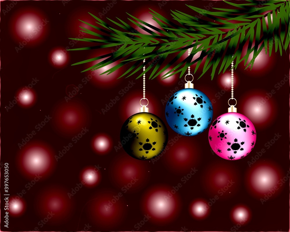 beautiful christmas balls hanging on pine tree beautiful christmas balls hanging on pine tree