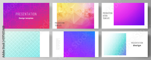 The minimalistic abstract vector illustration of the editable layout of the presentation slides design business templates. Abstract geometric pattern with colorful gradient business background.