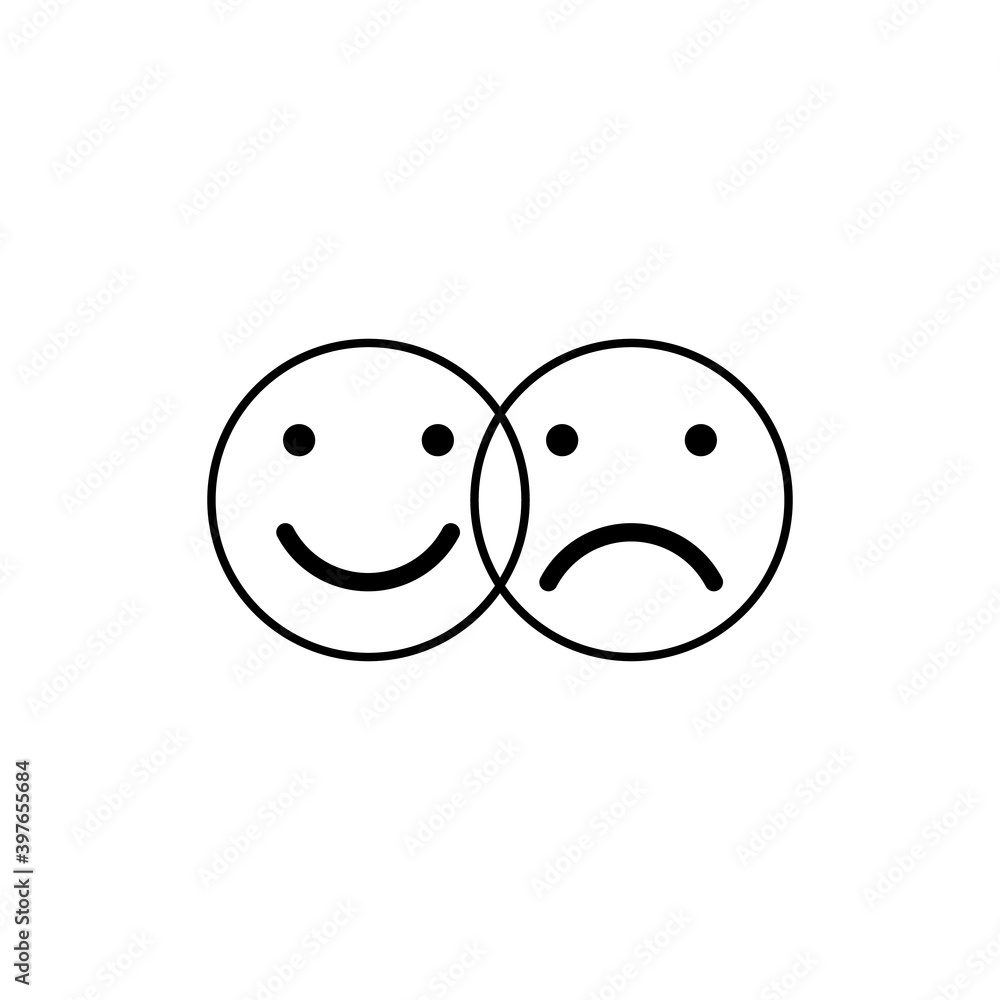 Set of smile emoticons isolated on white background. Line icons emoticons. Happy and unhappy smileys. Vector illustration Set of smile emoticons isolated on white background. Line icons emoticons. Happy and unhappy smileys. Vector illustration