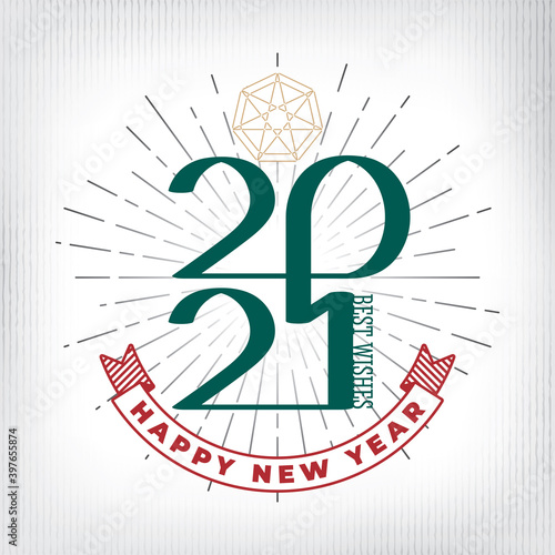 Bild auf Leinwand 2021 Emblem Style Single Line Calligraphic Numerals Logo and Happy New Year with