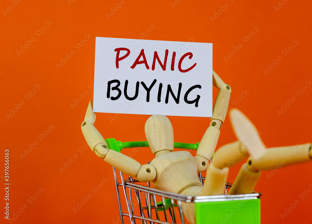 Panic buying time. White sheet of paper. Words 