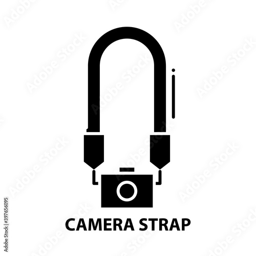 camera strap icon, black vector sign with editable strokes, concept illustration