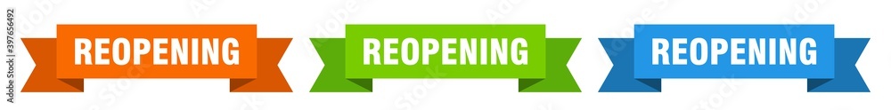 reopening ribbon. reopening isolated paper sign. banner reopening ribbon. reopening isolated paper sign. banner