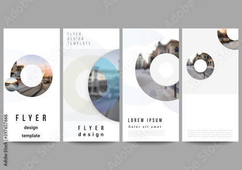 Vector layout of flyer, banner templates for website advertising design, vertical flyer design, website decoration backgrounds. Background template with rounds, circles for IT, technology.